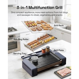 HBN Indoor Grill and Electric Griddle, 3-in-1 Smokeless Indoor Grill with Grill Rack & Nonstick Griddle & Sausage Grill Korean BBQ grill for Kitchen, Dishwasher Safe, 400F