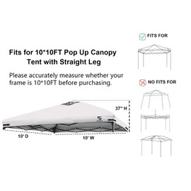 10x10 Pop Up Canopy Replacement Top Cover with Air Vent for Straight Leg Canopy Tent, Waterproof for Outdoor Garden Patio Camping Sun Shade(Top Only) (White, 1)