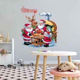 Family Merry Christmas Beautiful Quote Wall Decal Decoration Happy Santa Claus Reindeer Snowman Christmas Characters Lasts Years and Easily Removable - Size: 36 in(W) x 40 in(H)