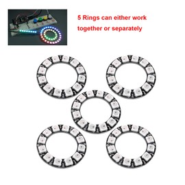 12 Bits 12X WS2812 RGB LED WS2812B 5050 Full Colour Light Addressable Ring with Integrated Driver DC 5V for Arduino Raspberry Pi ESP32 (Pack of 5)