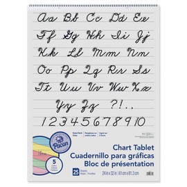 Pacon Colored Paper Chart Tablet, 5 Assorted Colors, Cursive Cover, 1" Ruled 24" x 32", 25 Sheets