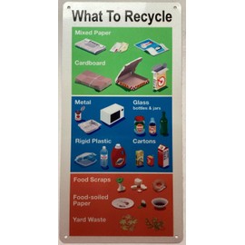 NYC WHAT TO RECYCLE SIGN (White, Reflective, ALUMINUM-RUST FREE, SIZE 6X12)