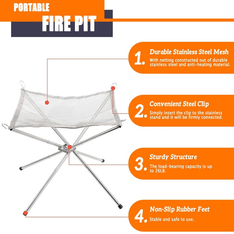 22 inch Portable Outdoor Fire Pit for Camping Upgrade Foldable