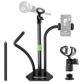 AorPixun Desktop Microphone Stand Adjustable Table Mic Stand for Podcast Studio with Flexible Gooseneck, Phone Holder and 1/4’‘ to 5/8'' Adapter for Blue Yeti Snowball & Other Microphone