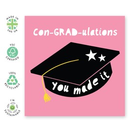 Graduation Congratulations Card – Con-GRAD-ulations Cap Design for University, College Graduates, Highschool, Him, Her, Son, Daughter, Niece, Nephew, Friends, Brother, Sister - Comes with Stickers
