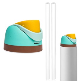 Replacement Lid for Owala Freesip, Compatible with Owala Cup 16oz 24oz 32oz 40oz, One Button Water Bottle Top Lid Replacement Accessory and Straws, Leakproof, BPA-Free (Brown Blue)