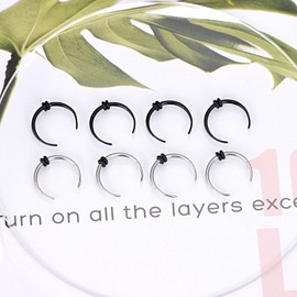 Qmcandy 8pcs 10G 12G 14G 16G 18G Stainless Steel Black Silver Pinchers Septum Piercing Horseshoes Nose Rings Buffalo Taper with Black O-Rings, Metal, cubic-zirconia