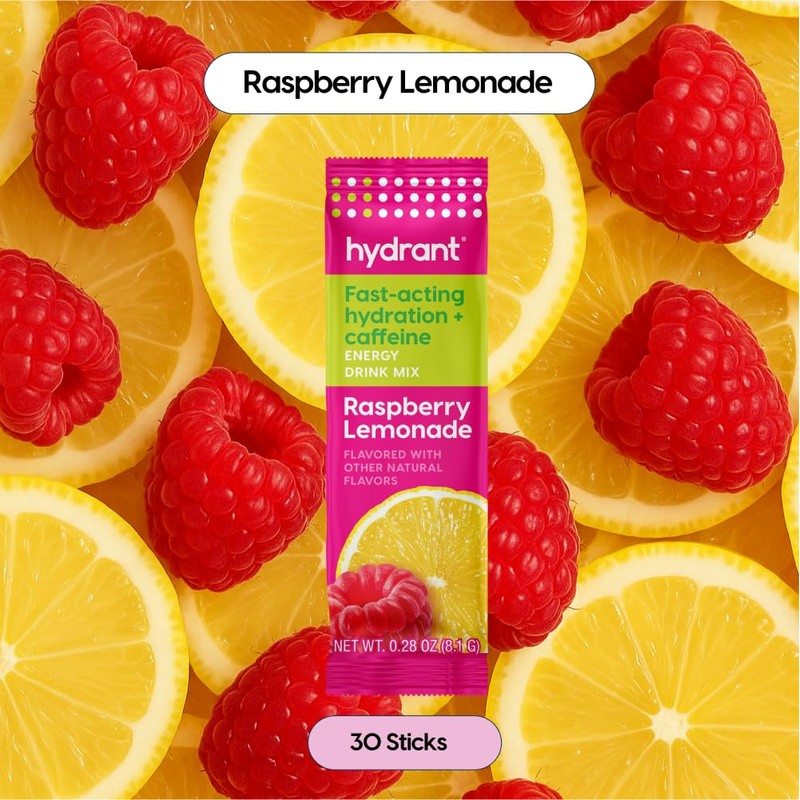 Hydrant - Energy Electrolyte Powder, Raspberry Lemonade Flavor, 12 Caffeine