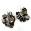 Black/Grey Shell Composite Cluster Drop Earrings/Silver Tone Metal Hooks/ 4cm