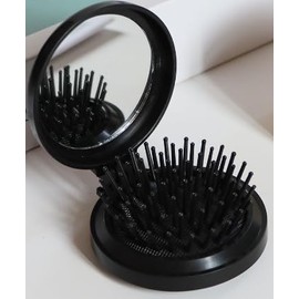6 Pack Mini Foldable Mirror Hair Brushes Round Portable Folding Pocket Hair Brush Comb Compact Travel Size Massage Comb for Girls Women (Black)