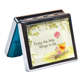 Silver Vintage Pill Box 7 Day Metal Pill Box with Mirror and 8 Compartments Cute Travel Pill Organizer for Purse,Compact Portable Pill Organizer (Cute Little Bear)