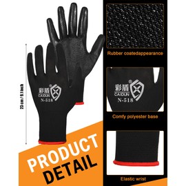 Potchen 72 Pairs Gardening Work Gloves Bulk for Men Women, Rubber Coated Garden Multipack Safety Construction Glove (Black)