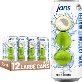 Jans Coconut Water, No Sugar Added (12-Pack 16.57 Fl Oz) - 100% Pure Coconut Water with Pulp with Natural Electrolytes, Non-GMO Optimal Hydration and Refreshment - Unsweetened Coconut Juice Agua de Coco Pulpa Bulk