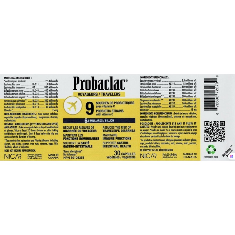 Probaclac Probiotics Bundle | Travelers 6.5B CFU (9 Strains) for
