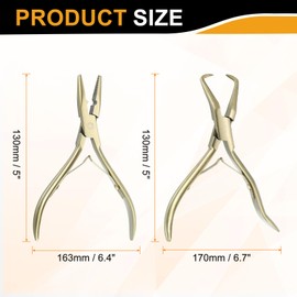 HARFINGTON Hair Extension Beading Tool Kit Stainless Steel Hair Extensions Micro Link Bead Closer and Remover Pliers Micro Ring Loop Needle Pulling Hook Bead Device Tool Kits, Gold Tone