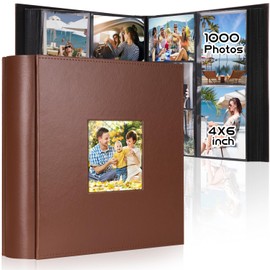Colemoly Photo Album 4x6 1000 Photos Leather Cover with Window Albums Holds 1000 Pictures of Family & Friends, Storing Precious Memories (Brown, 1000 Pockets)