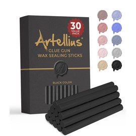Artellius Premium Sealing Wax Sticks (Bulk 30 Pack) Wax Seal Glue Gun Sticks, Envelope Seal Wax for Stamp Seals - Perfect Wax Seal Sticks for Crafting, Invitations & Letters - Black