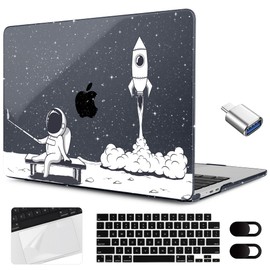 MEEgoodo for M3 MacBook Air 15 inch Case 2024 2023,Clear Case Fit Model A3114 A2941 with M3/M2, Laptop Hard Shell with Keyboard Cover & Camera Cover & OTG Adapter for 15.3-inch, Astronaut Rocket