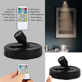 HOFUY 4-Pack Wireless LED Spotlight Battery Operated Picture Lights, Puck Lights with 2 Remote, Dimmable Stick Spot Lights with Timmer for Wall Display Painting Dartboard Artwork Accent Closet