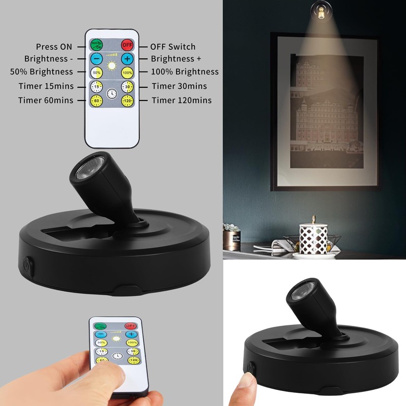 HOFUY 4-Pack Wireless LED Spotlight Battery Operated Picture Lights, Puck