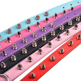 Yiwong Spiked Leather Dog Collar, Bullet Nail Rivet Dog Collar, Adjustable Dog Collar with Spikes
