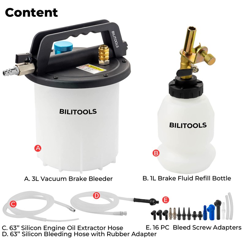 BILITOOLS 3L Brake Bleeder Vacuum Pump Kit, Universal One Person