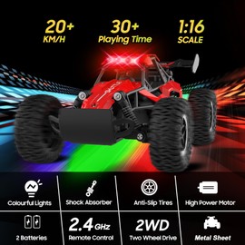 SZJJX Ferngesteuertes Auto für Kinder ab 3 4 5 6 7+,20KM/H RC Auto mit LED-Leuchten,2.4 GHz 2WD Monstertruck-Spielzeug,Spielzeugautos für Mädchen und Jungen,Weihnachts- und Geburtstagsgeschenke–Rot
