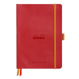 RHODIA 117582C - Soft Notebook Bullet Journal Goalbook Poppy - A5 - Dotted Dot - 240 pages - Clairefontaine White Paper 90g - 2 Ribbons, Elastic Closure - Faux Leather Cover