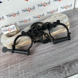 54" Iron Leg Shackles w/ Key, Heavy Duty Old Style Cuffs, Reenactment Restraints