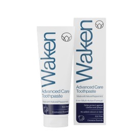 Waken Advanced Care Toothpaste - SLS Free with Natural Peppermint & Fluoride, Vegan Toothpaste for Fresh Breath, Clean Teeth & White Smile, 75ml