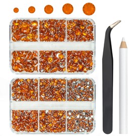 qiipii 3060PCS Orange Resin Rhinestones Crystal Topaz Orange Resin Rhinestones Crystals Diamonds 2mm 3mm 4mm 5mm 6mm Non-Hotfix Gems Stones for Tumblers Mugs Bottles DIY Crafts Body Face Eyes Makeup
