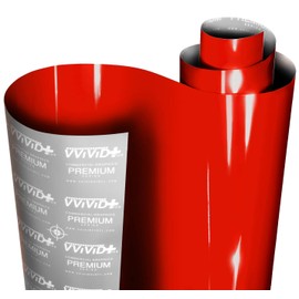 VViViD+ Ultra Gloss Racing Red Vinyl Car Wrap Premium Paint Replacement Film Roll with Nano Air Release Technology, Stretchable Protective Cap Liner, Self Adhesive (1ft x 5ft)