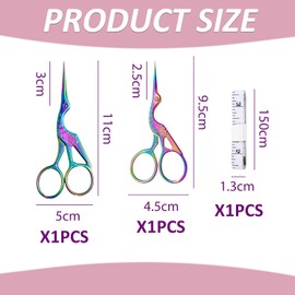 LSYYSL 2 Small Scissors, 1 Double-Sided Soft Ruler, Metal Stork Scissors, Colorful Embroidery Scissors, Multifunctional Scissors