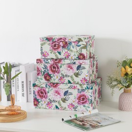 Soul & Lane Decorative Cardboard Storage Boxes with Lids for Home Decor and Organization, Set of 3 Large Keepsake Boxes for Memories & Gifts, Nesting Floral Photo Storage Containers, Floral Luxe