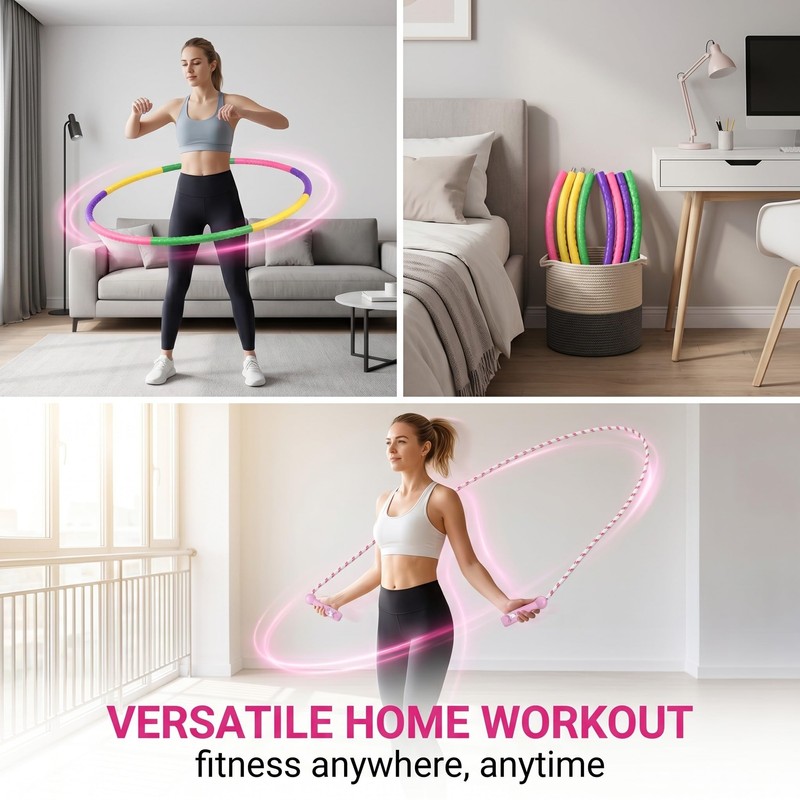 Detachable Weighted Fitness Hoop Combined with Pink Unicorn Skipping Rope,