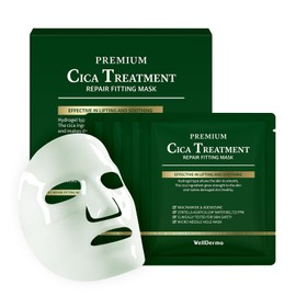 WELLDERMA Premium Cica Mask Treatment Repair Fitting Korean Mask 4Sheets Hidrogel, Centella Piel Sensible, Reafirmante, Calmante Para Una Piel Facial