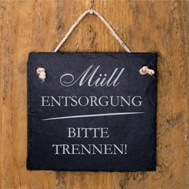 Müll Disposal Sign Slate Plaque Engraved Rubbish Corner Waste Separation Sign 11 x 11 cm