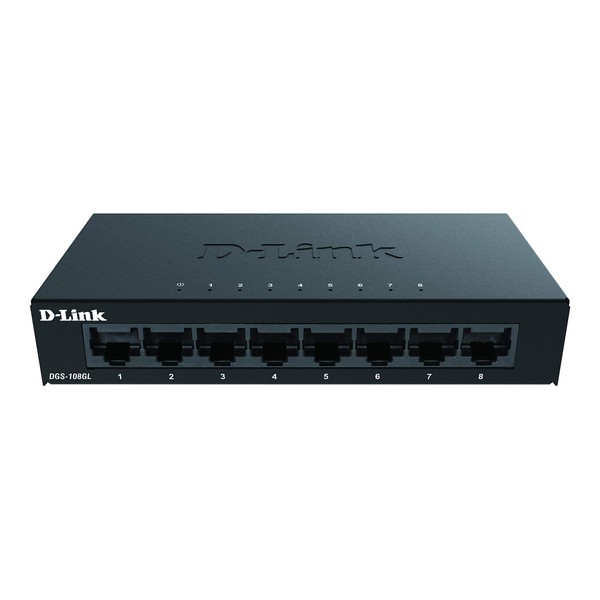 D-Link Ethernet Switch, 8 Port Gigabit Unmanaged Desktop Plug and Play Sturdy Metal Housing Fanless Design EEE Brown Box (DGS-108GL)