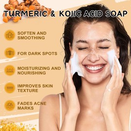 Turmeric Kojic Acid Soap & 3Pcs 24K Bio Golden Collagen Face Mask, Natural Brightening Soap for Dark Spots, Refreshing & Deep Cleansing, Hydrating Gold Masks for Anti-Aging,Radiant & Smooth Skin