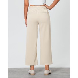 GRAPENT Summer Outfits - Women's Plus Size Wide Leg Cropped Pants - Beige, Size X-Large to 18