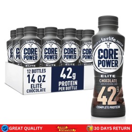 Core Power Elite High Protein Shake, Chocolate, 42g Bottle, 14oz, 12 Pack