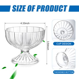 Meanplan 12 Pcs Acrylic Ice Cream Bowls 10 oz Clear Dessert Bowls Footed Ice Cream Cups Cute Plastic Trifle Bowl for Serving Sundae Salad Ice Cream Cocktail Condiment Fruit Snack Holiday Party