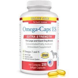 Extra Strength for Large and Giant Dogs Value Size Omega-3 and Omega-6 Fatty Acid Antioxidant Supplement Vet Formulated Made in USA Skin Coat Joint Heart and Immune Health 250 Softgel Capsules