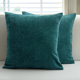 Encasa Homes Chenille Throw Pillow Covers 2 pcs Set - Azul Blue- 18'' x 18'' / 45x45 cm Textured Solid Colour, Soft & Smooth, Square Accent Decorative Cushion for Couch, Sofa, Chair & Bed
