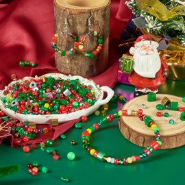 Magibeads 227Pcs Assorted Glass Seed Beads for Jewelry Making Christmas Theme Crystal Glass Beads Bulk Smooth Spacer Cute Christmas Bead for Bracelets Necklace Earring DIY Weaving