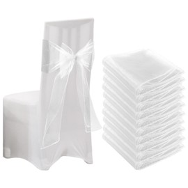10pcs Organza Chair Bows for Chair, 22x280cm Organza Sashes White Wider Sash Fuller Bows Cover Bows Sash for Wedding Decorations Birthday Party Decorations Chair Decorations (White)