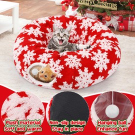 Cat Tunnel for Christmas Tree - Warm Soft Cat Tube Christmas Tree Skirt, Multifunctional Decorative Cat Bed with Central Mat for Keeping Indoor Cats Off Xmas Tree and Christmas Cat Gifts, Red