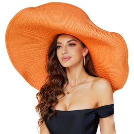 Oversized Beach Straw Hat for Women, Fashion Large Wide Brim Visor Hats Handmade Roll Up Floppy Sun Hat for Summer Beach Cap Orange
