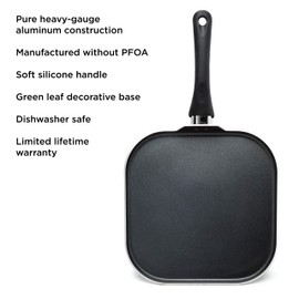 Ecolution Artistry Non-Stick Square Griddle Easy To Clean, Comfortable Handle, Even Heating, 11 Inch, Black