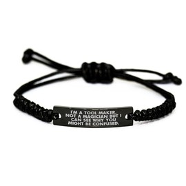Inspirational Tool Maker Rope Braclet, Funny Valentine's Unique Gift from Friends to Tool Maker, Adjustable Black Stainless Steel with Interlaced Rope, Unique Gifts for Him